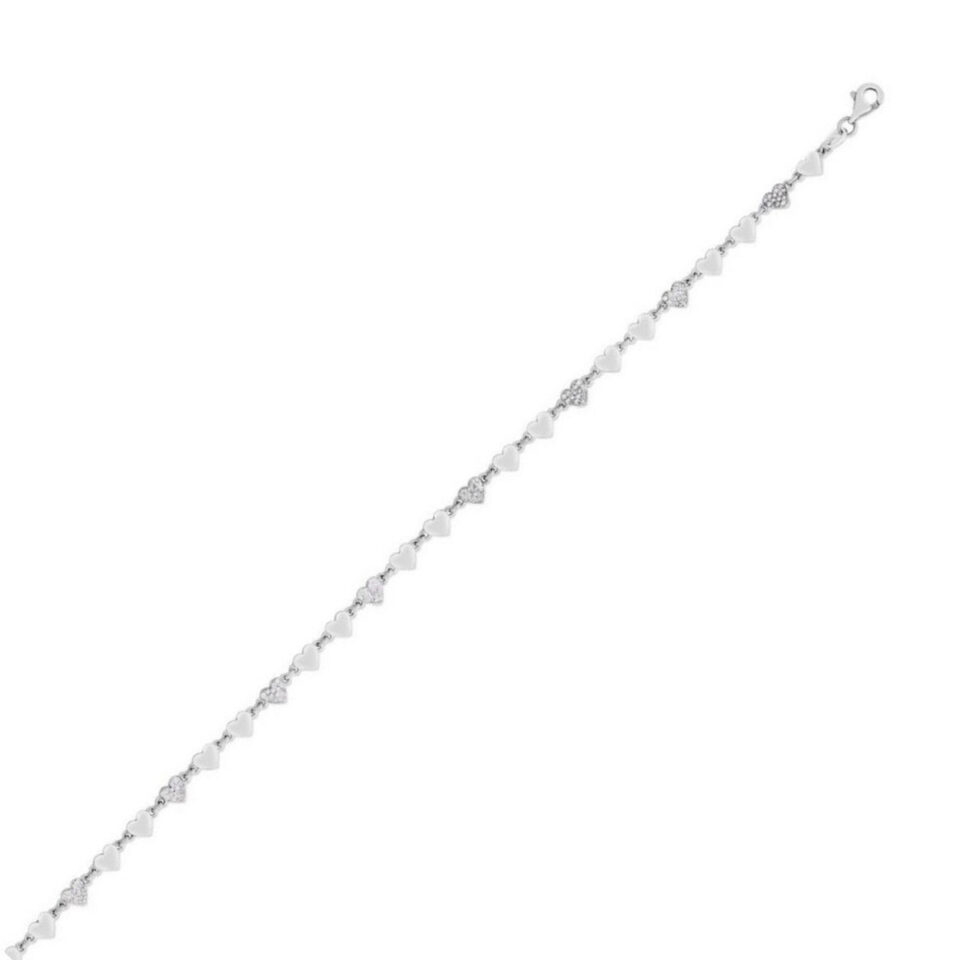 Sterling Silver, Rhodium Plated Heart Anklet