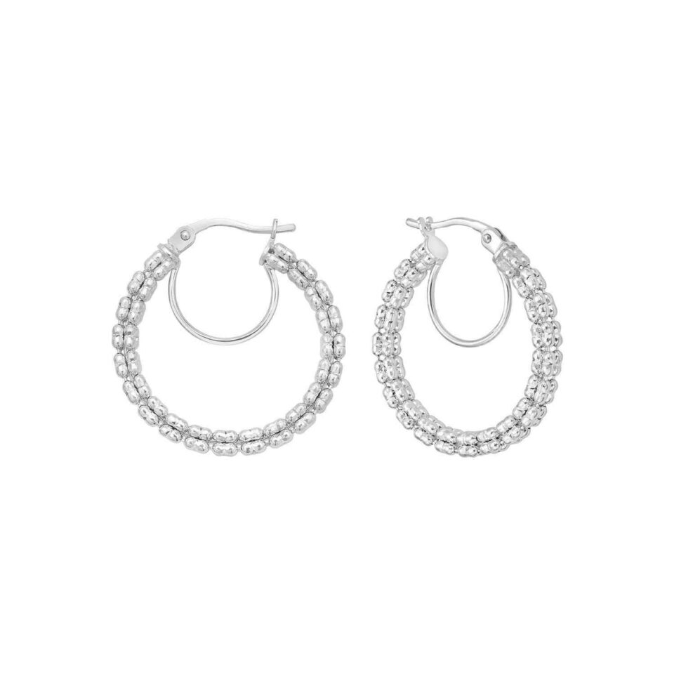 Ice Chain Round Hoops Earrings, 14K White Gold