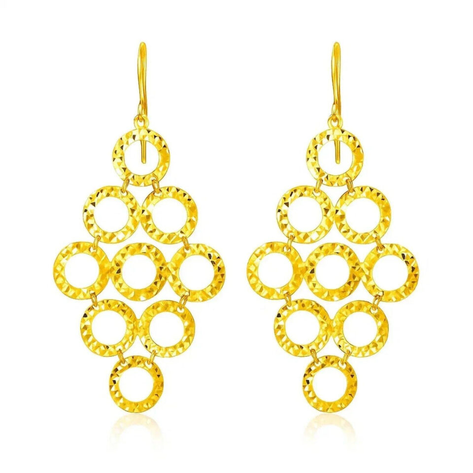 14K Yellow Gold Textured Circle Earrings