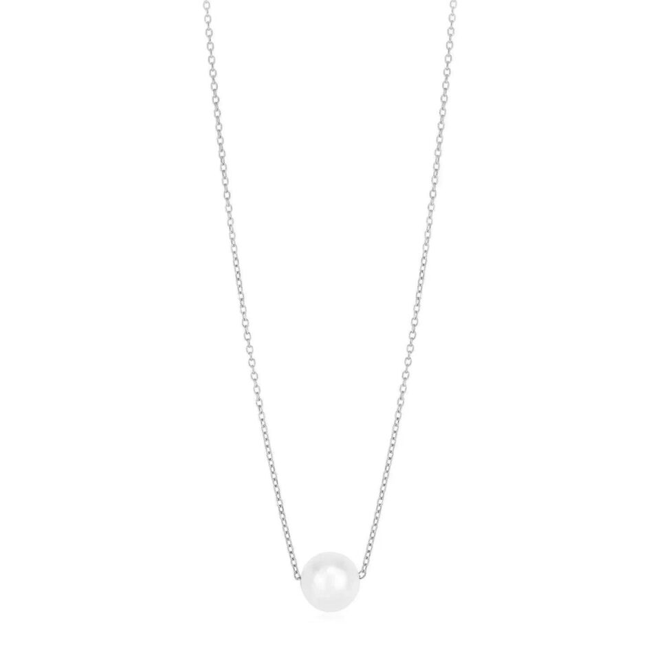 14K White Gold Solitaire Pearl Necklace