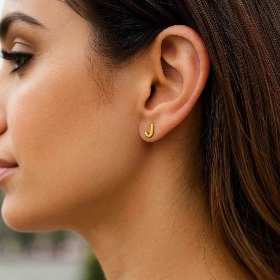 14K Yellow Gold Initial Stud Earrings