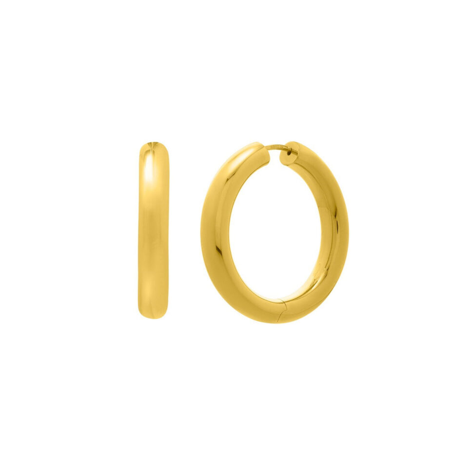 Gold-plated sterling silver round hoop earrings, view 2