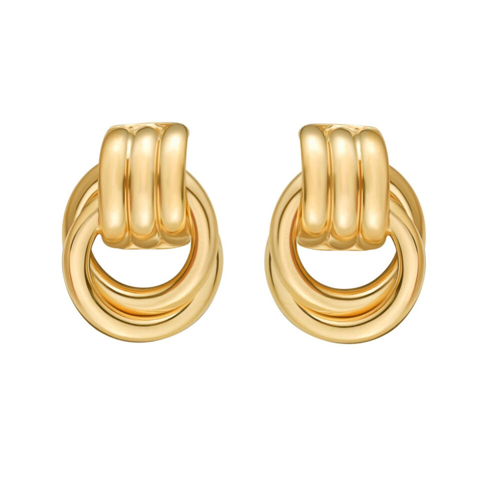 Triple Door Knocker Hoop Earrings, Gold-Plated Sterling Silver