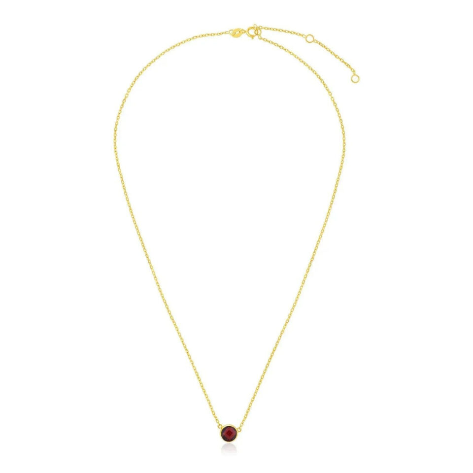 14K Yellow Gold Round Garnet Necklace
