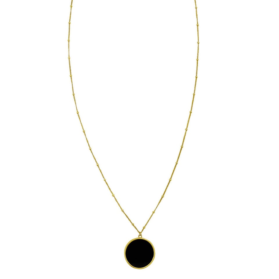 14K Yellow Gold Inlay Circle Onyx Necklace