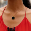14K Yellow Gold Inlay Circle Onyx Necklace