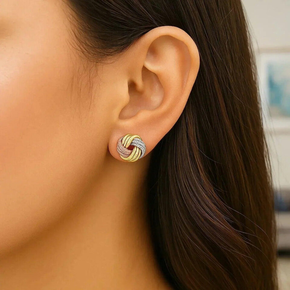 Earrings in solid 14K tri-colour gold, view 4