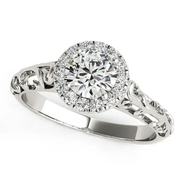 14K White Gold Halo Round Lab-Grown Diamond Engagement Ring