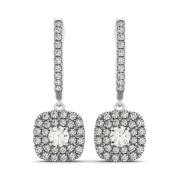 14K White Gold Halo Cushion Lab-Grown Diamond Earrings