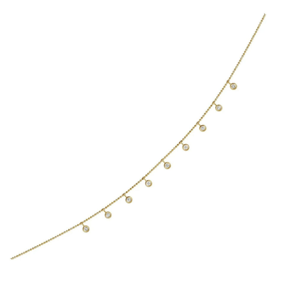 Round lab-grown diamond charm necklace in solid 14K yellow gold, view 4
