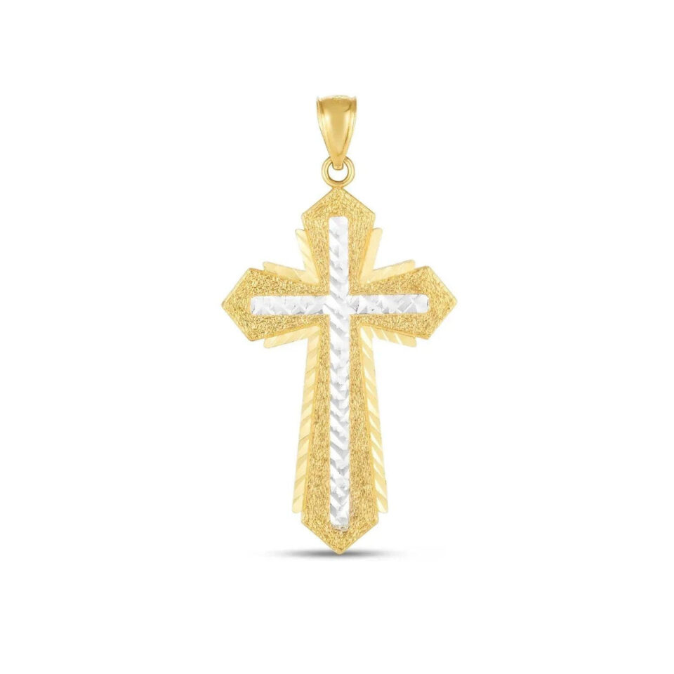 14K Two-Tone Gold Cross Pendant High