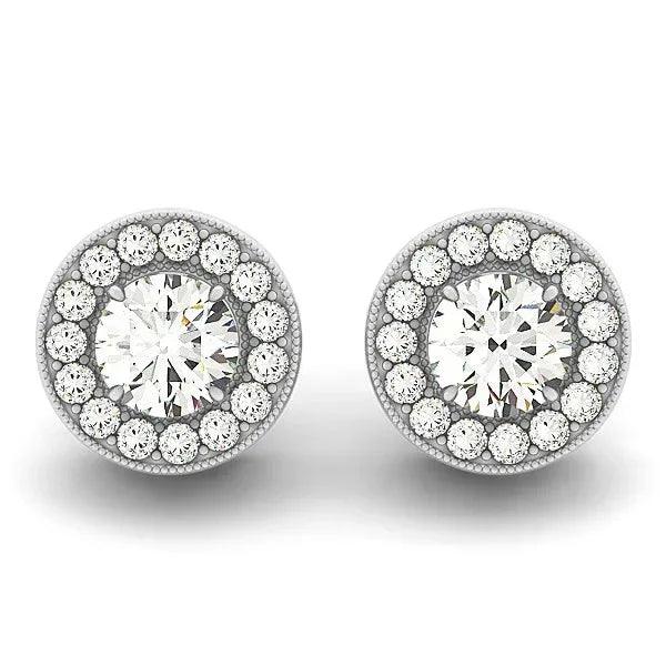 14K White Gold Round Halo Lab-Grown Diamond Earrings