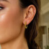 14K Yellow Gold Bead Hoop Earrings Hinged
