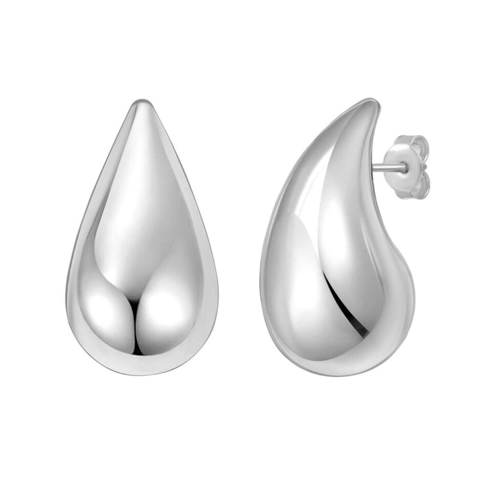 Sterling Silver Rhodium Plated Puffed Teardrop