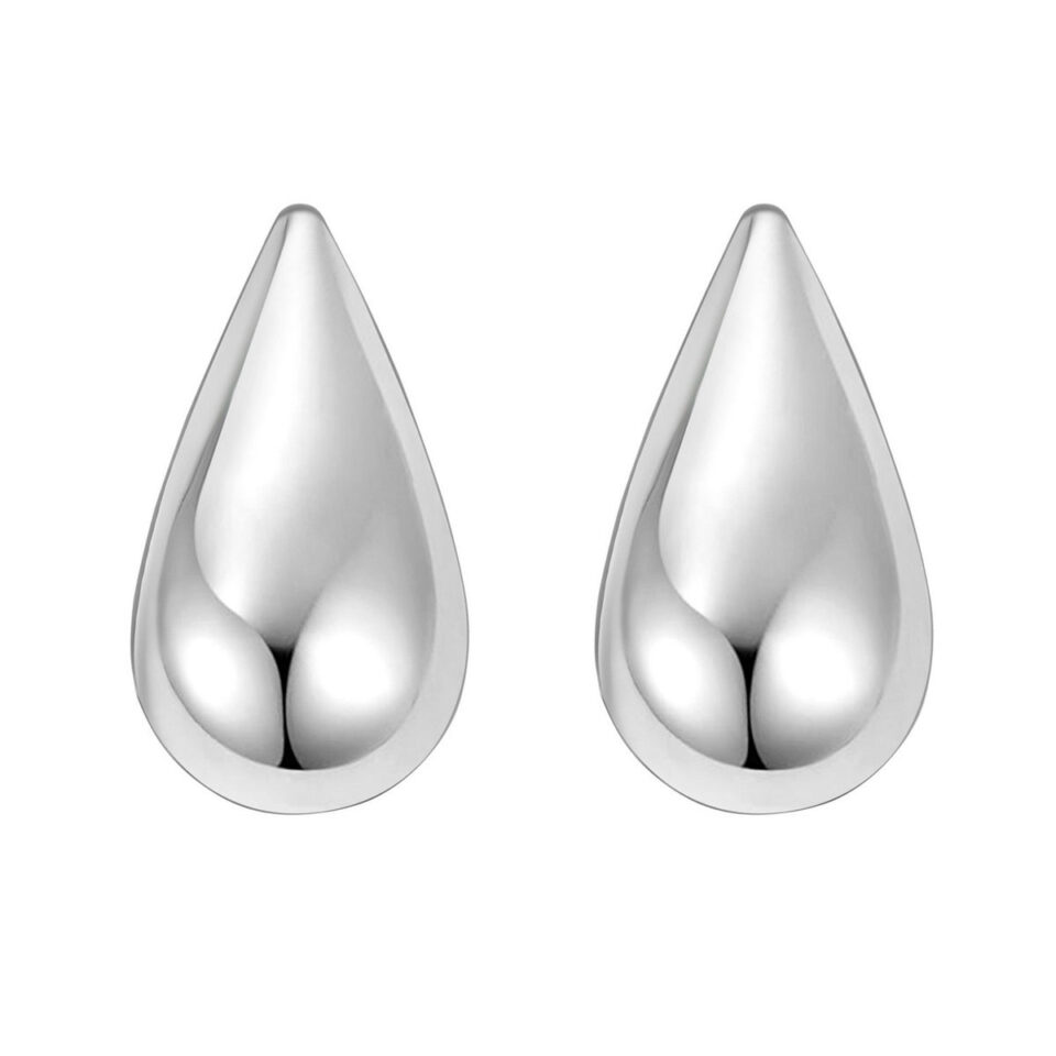 Sterling Silver Rhodium Plated Puffed Teardrop