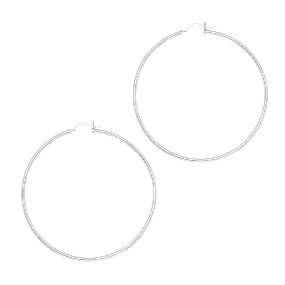 Rhodium Plated Hoop Earrings in Sterling Silver