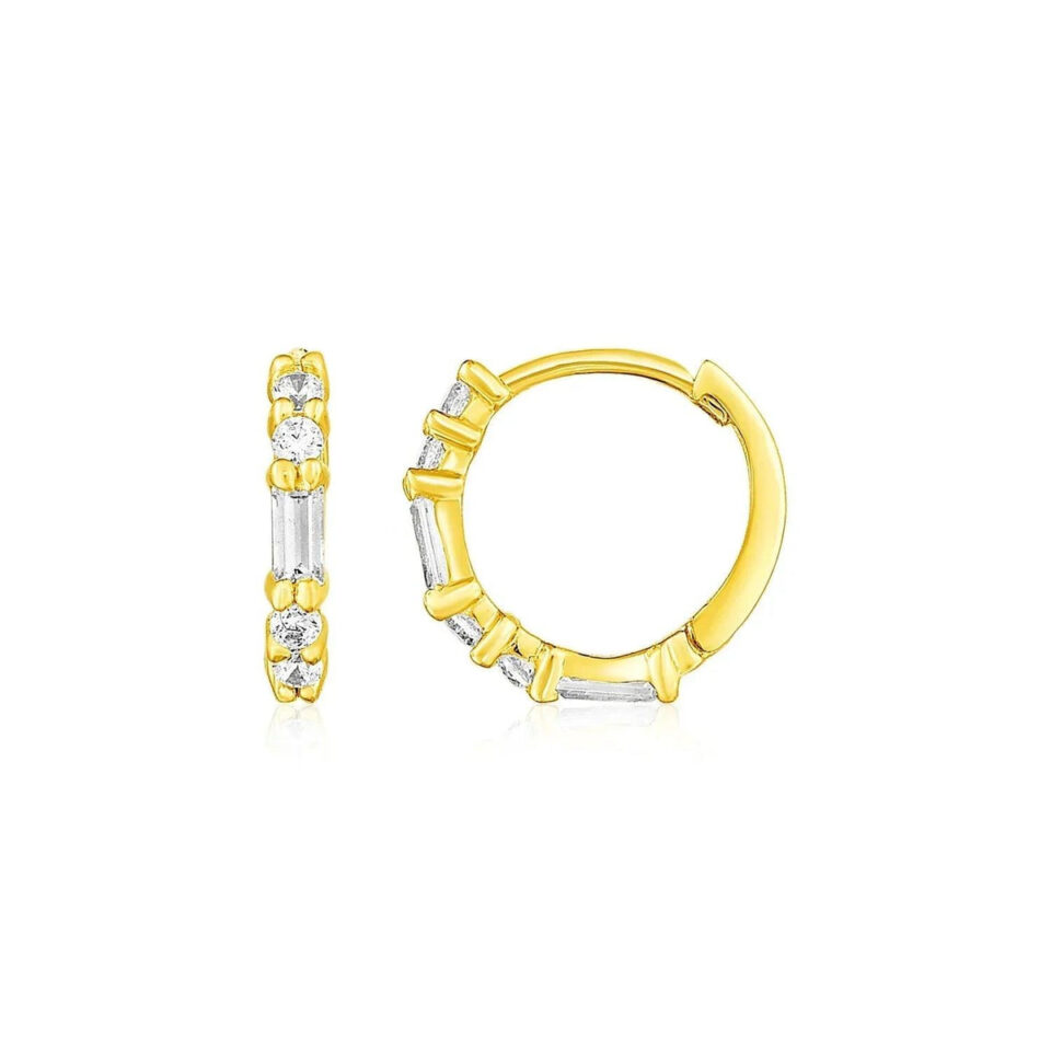 14K Yellow Gold Baguette Hoop Earrings