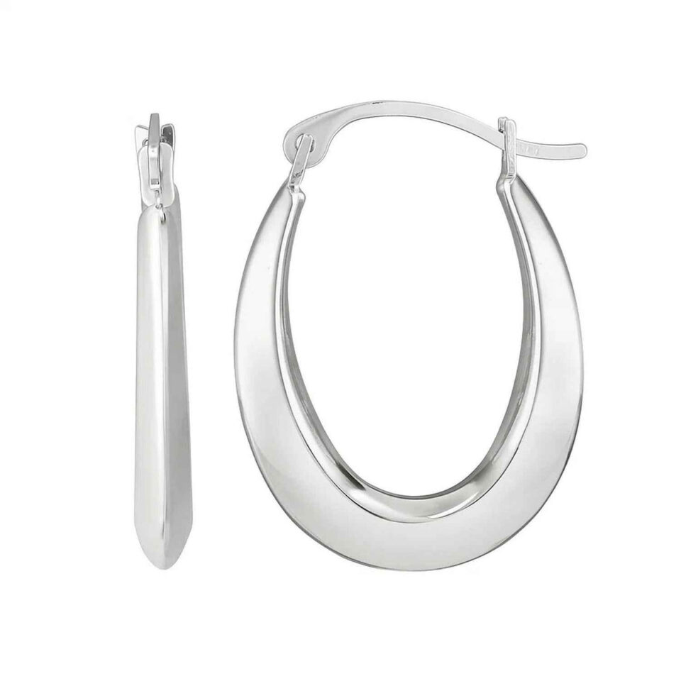 Graduated Oval Light Weight Hoop Earrings, 10K White Gold