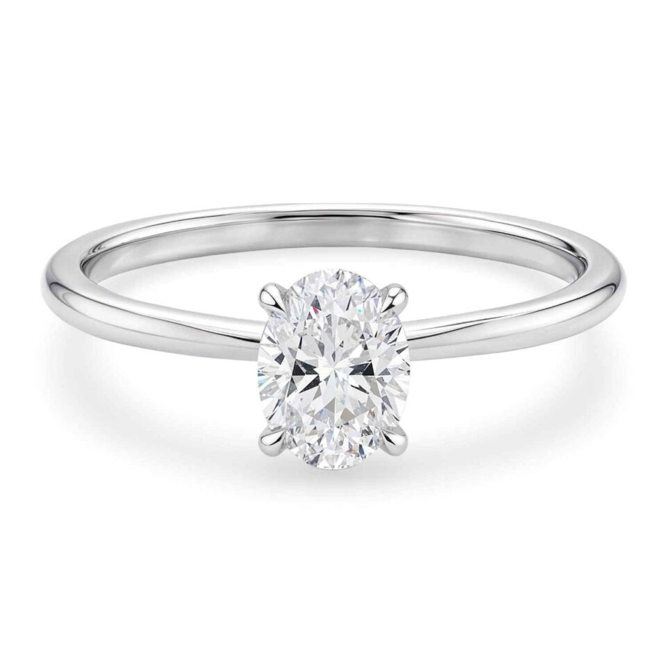 14K White Gold Lab-Grown Diamond Solitaire Oval Ring 1cttw