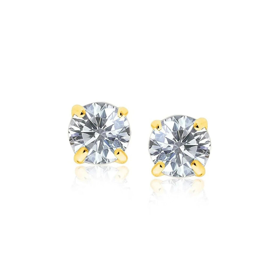 14K Yellow And White Gold Stud Earrings 7mm