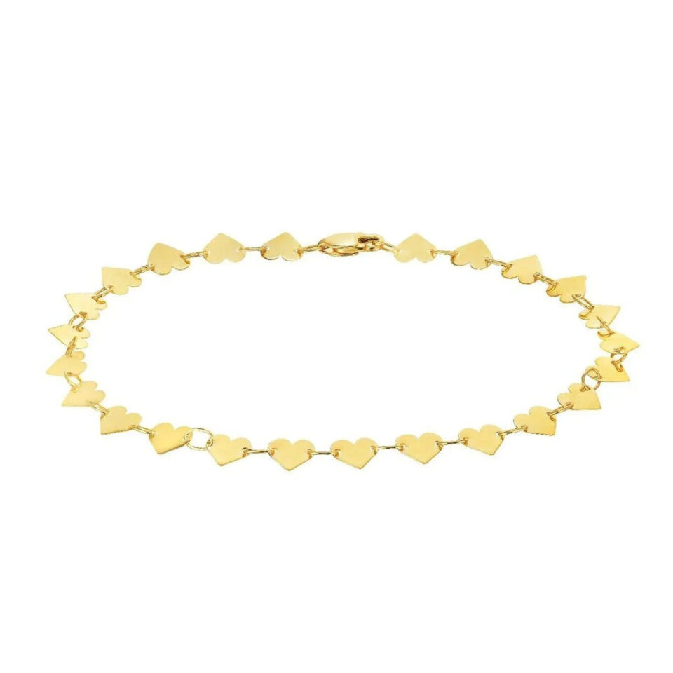 10K Yellow Gold Mirror Heart Bracelet