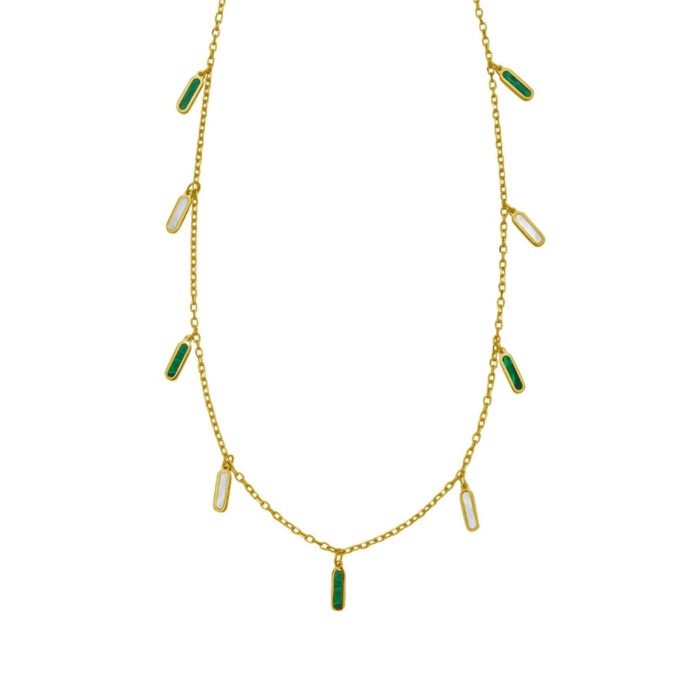 14K Yellow Gold Inlay Station Necklace