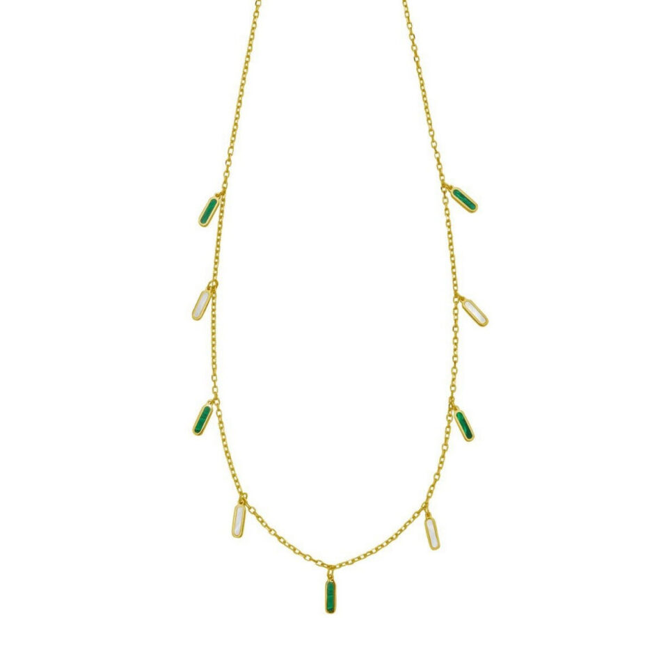 Inlay station necklace in solid 14K yellow gold, view 3