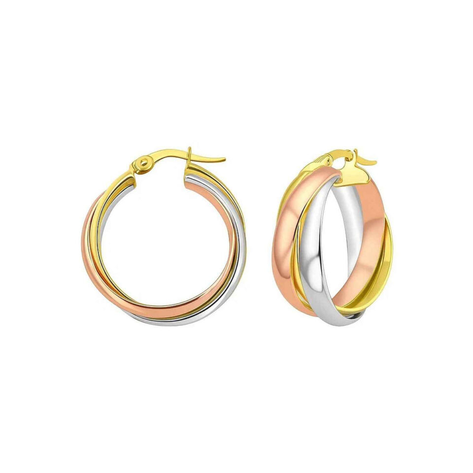 14K Tri-Colour Gold Woven Hoop Earrings