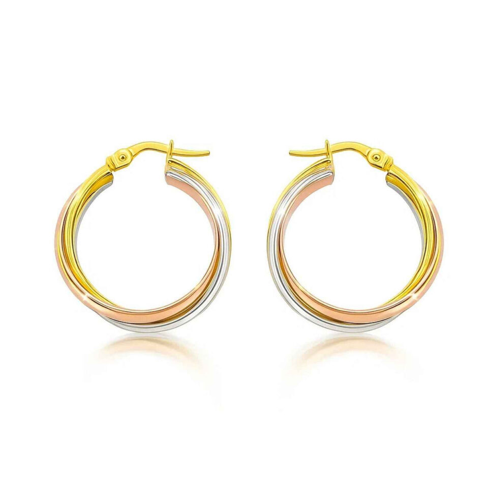 14K Tri-Colour Gold Woven Hoop Earrings