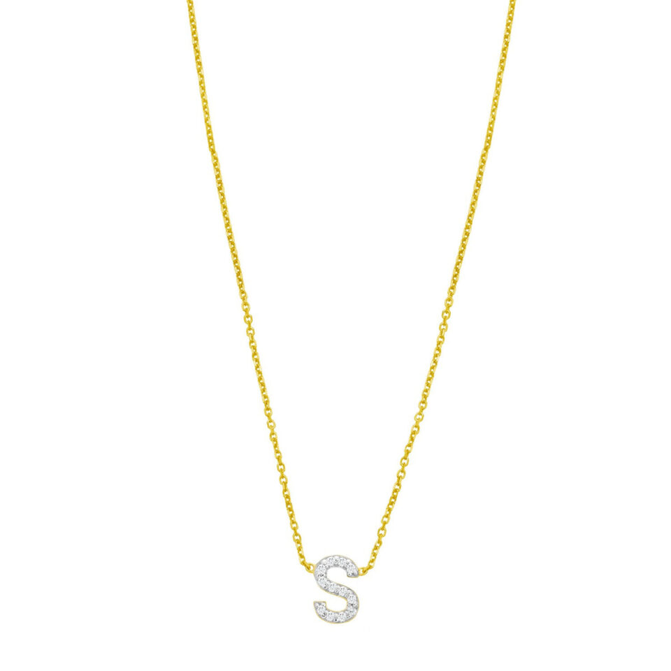 14K Yellow Gold Lab-Grown Diamond Mini S Initial Pendant Necklace