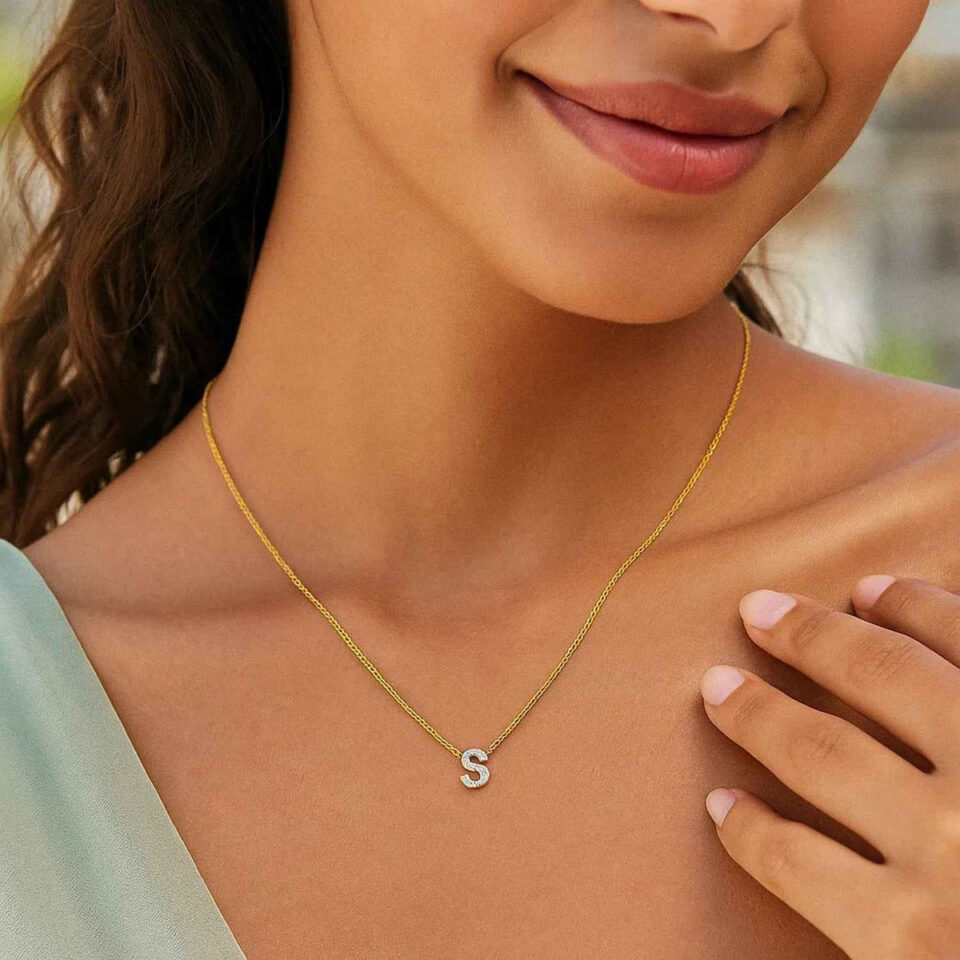 14K Yellow Gold Lab-Grown Diamond Mini S Initial Pendant Necklace