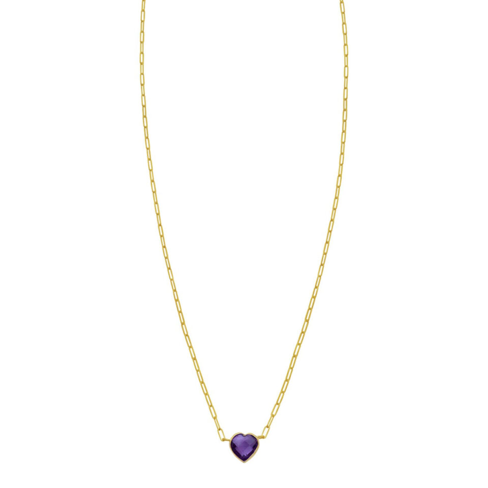 14K Yellow Gold Heart Amethyst Necklace