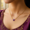 Heart amethyst necklace in solid 14K yellow gold, view 3