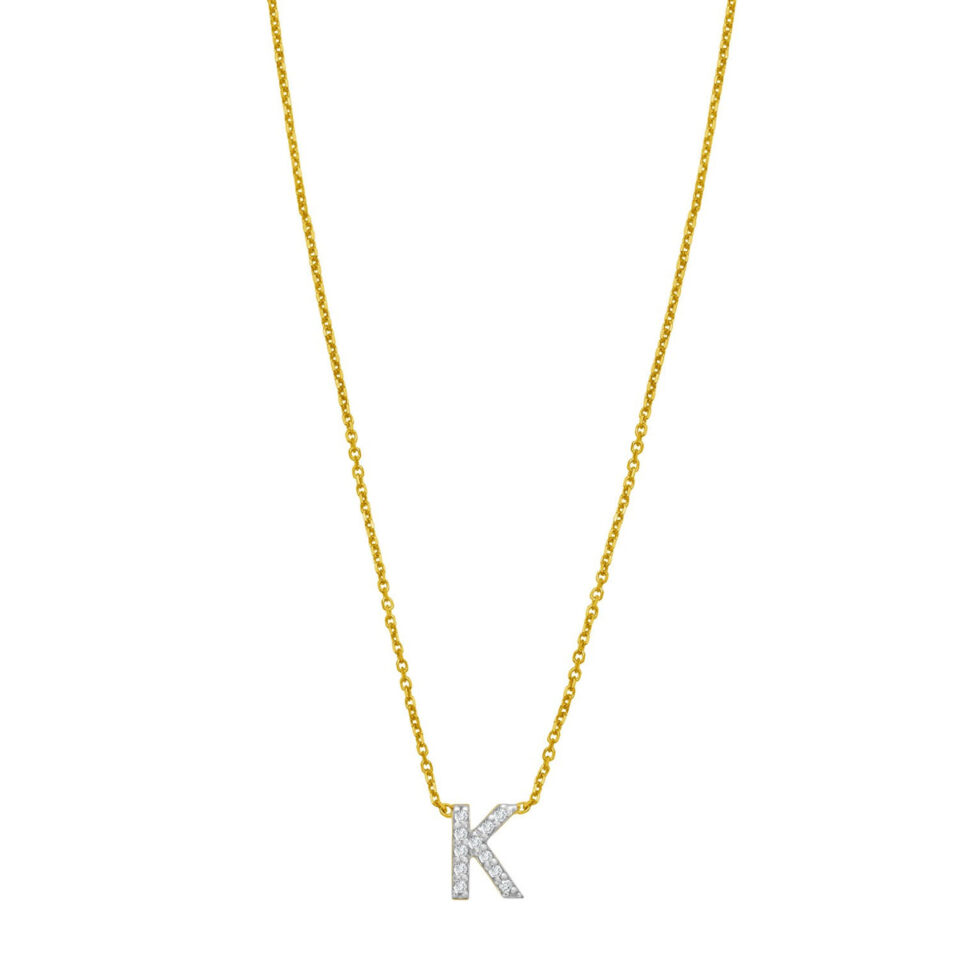 14K Yellow Gold Lab-Grown Diamond Mini K Initial Pendant Necklace