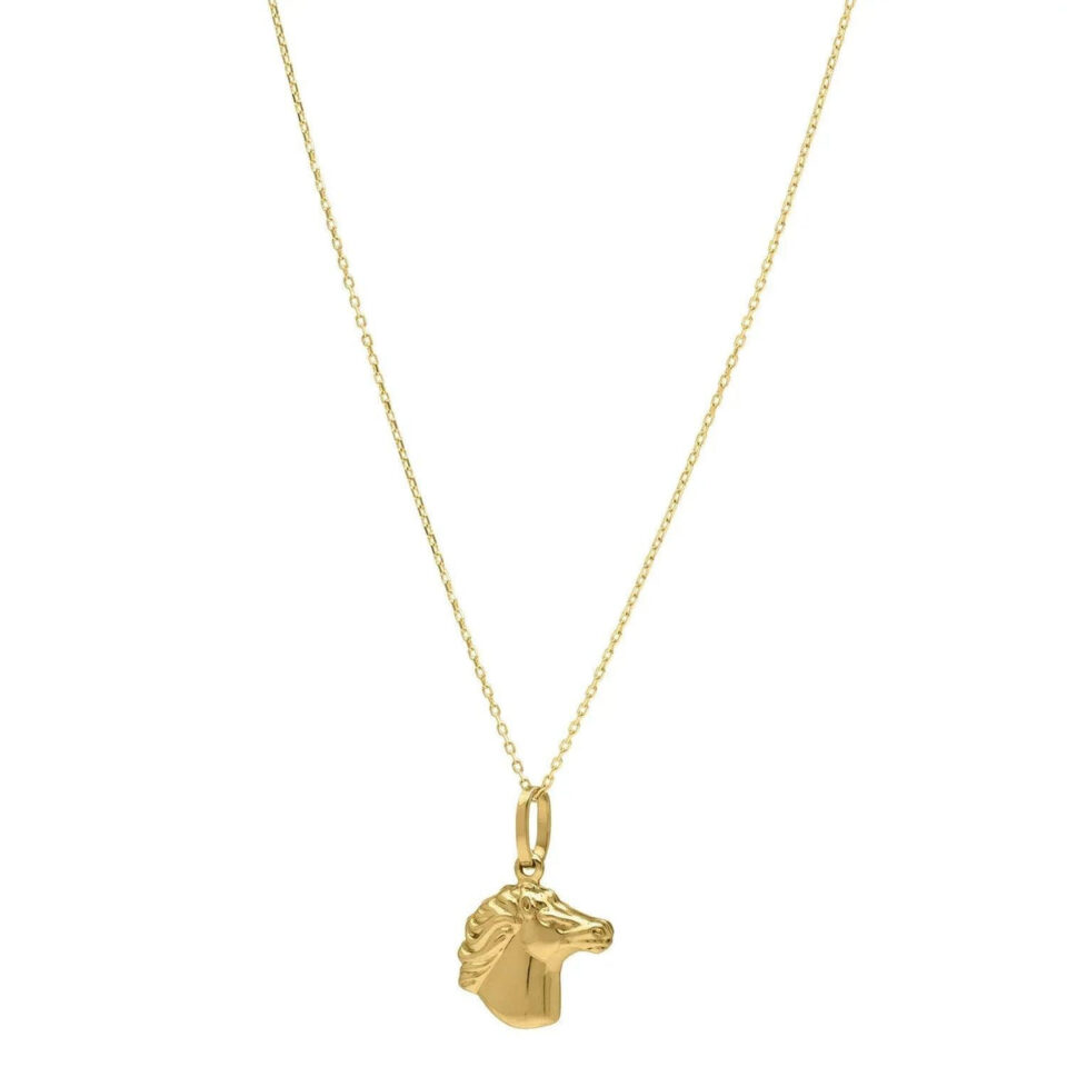 14K Yellow Gold Horse Profile Medium Necklace