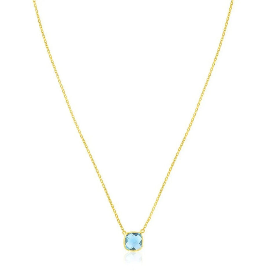 Cushion topaz necklace in solid 14K yellow gold, view 5