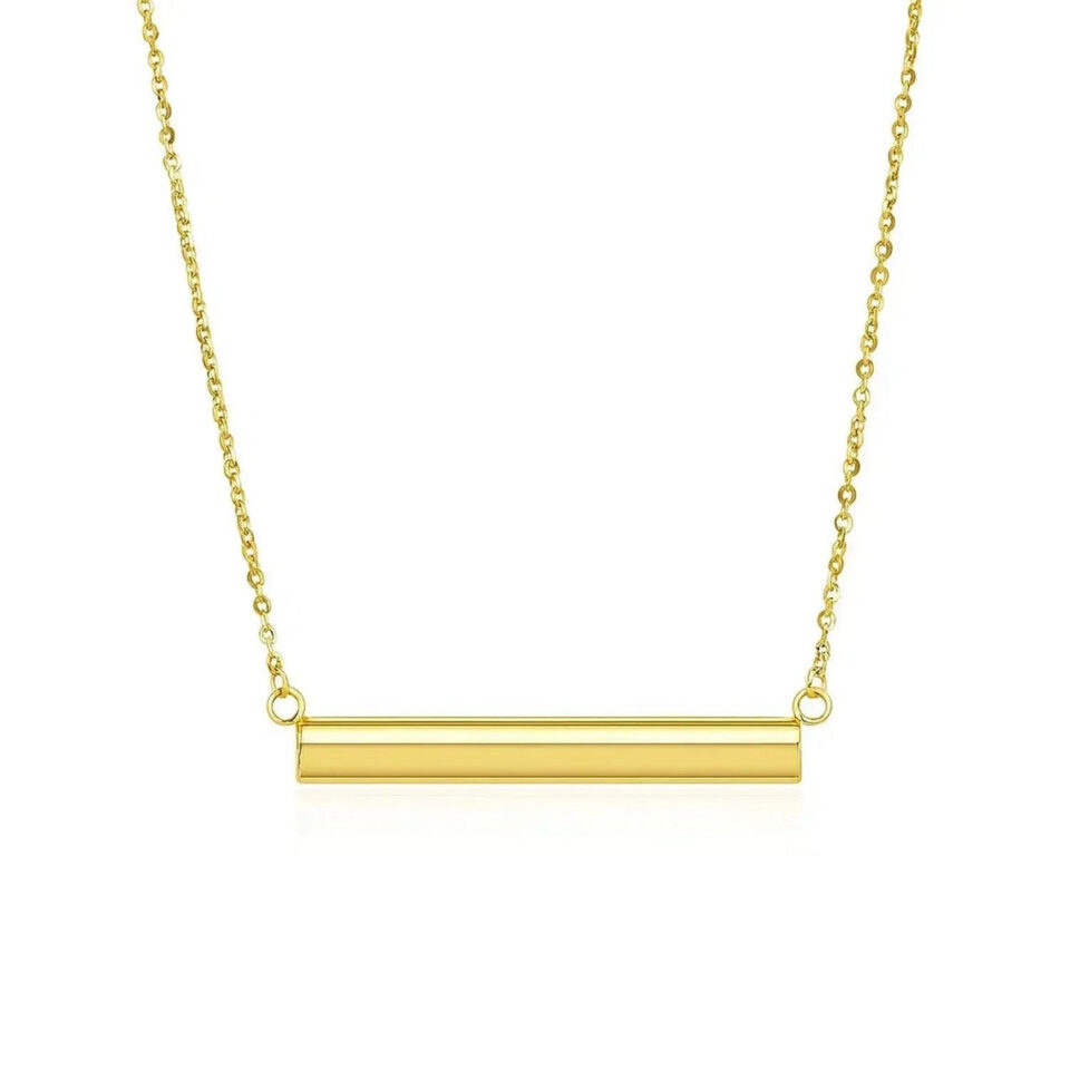 14K Yellow Gold Chain Shiny Flat Bar Necklace