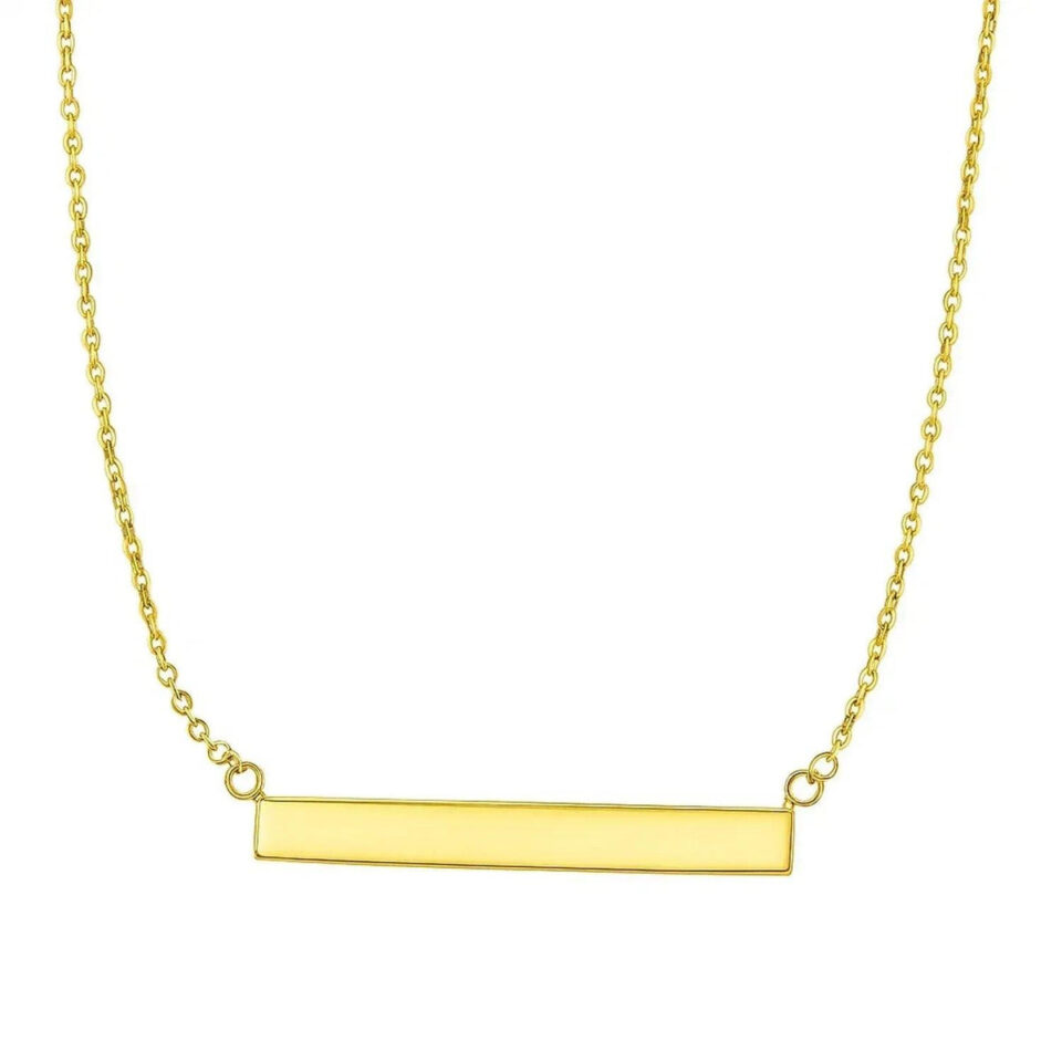 14K Yellow Gold Chain Shiny Flat Bar Necklace