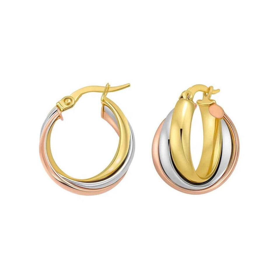 14K Tri-Colour Gold Polished Woven Hoop Earrings