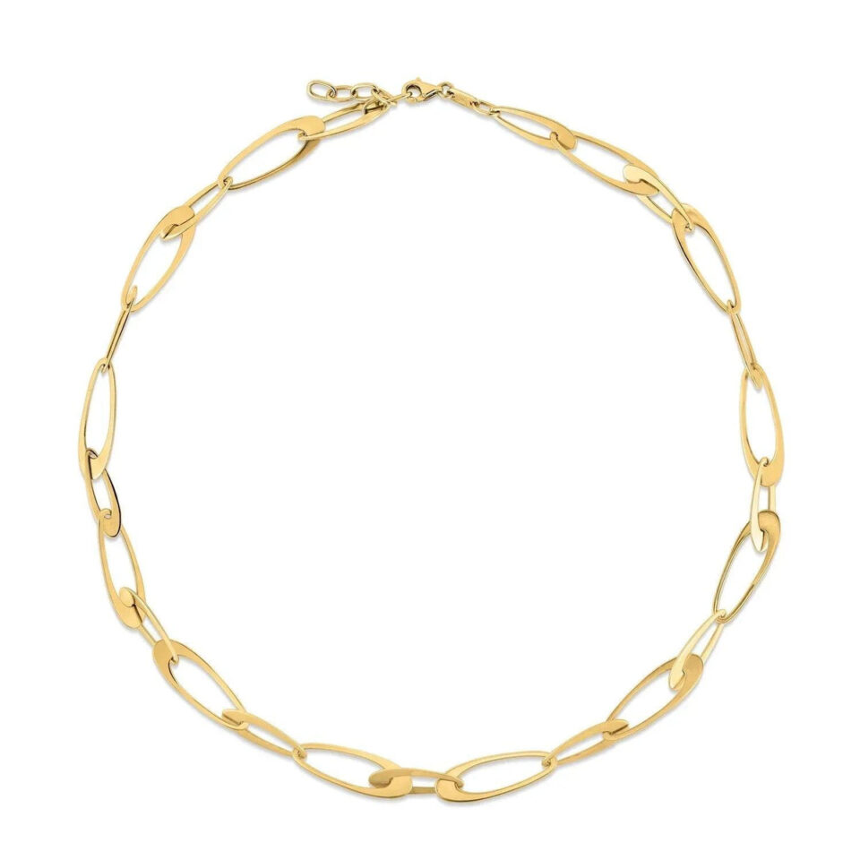 14K Yellow Gold Oval Necklace Italian