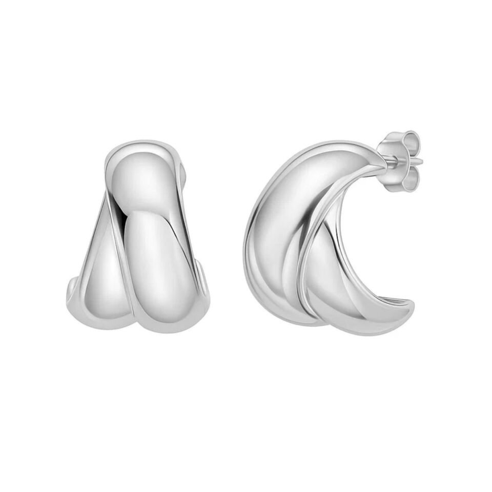 Sterling Silver Puffed Double Row Crossover C