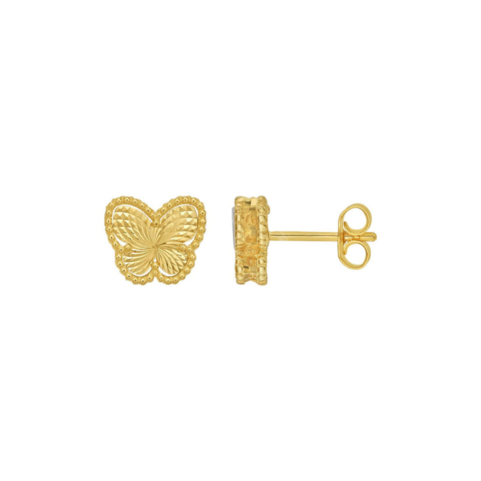 14K Yellow Gold Butterfly Stud Earrings