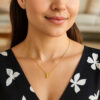 Yours truly block letter initial F necklace in solid 14K yellow gold, view 3
