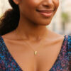 Yours truly block letter initial F necklace in solid 14K yellow gold, view 4