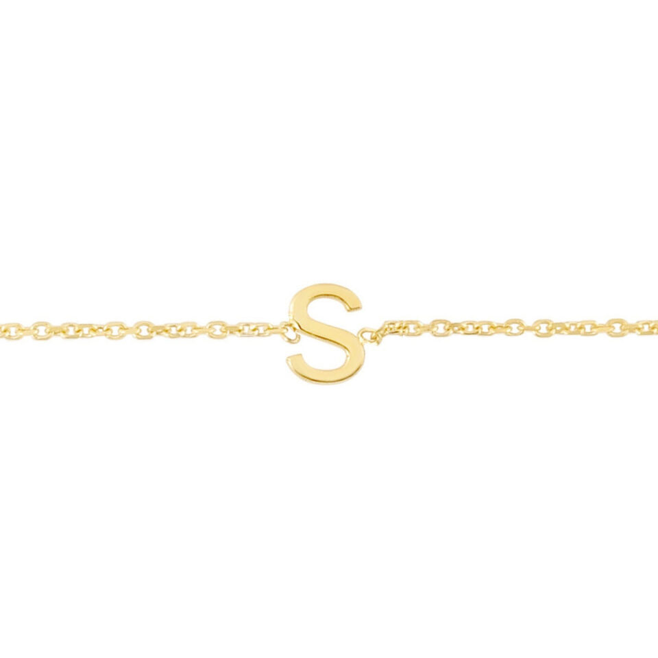 14K Yellow Gold Mini Initial S Bracelet