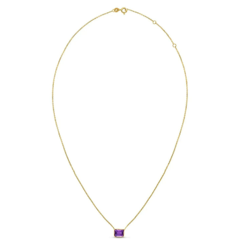 14K Yellow Gold Emerald Cut Necklace Amethyst