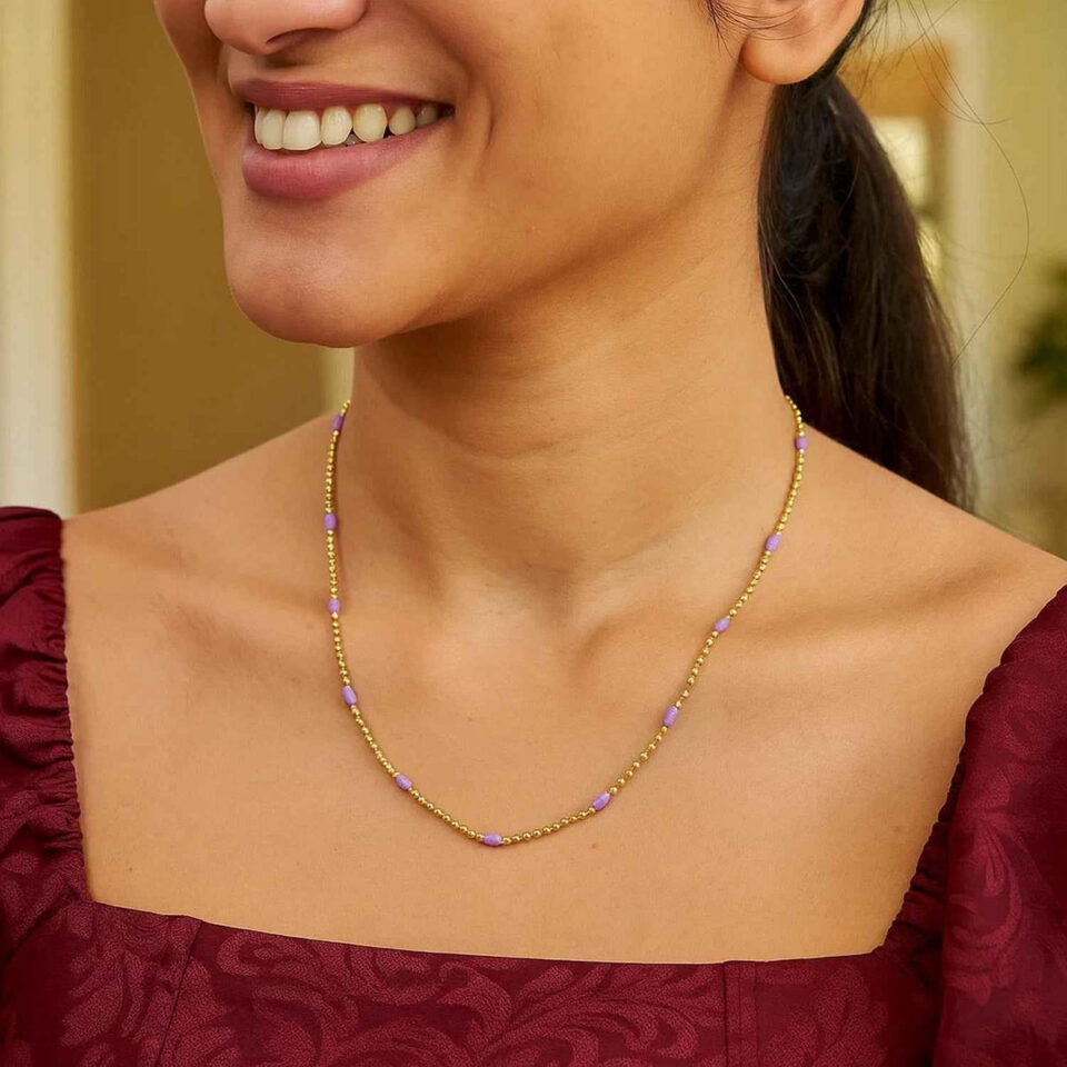 Sterling silver, gold plated beaded necklace, view 4
