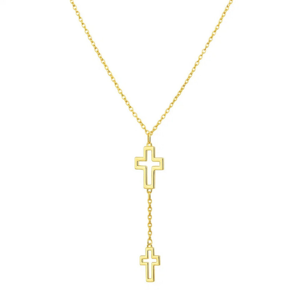 14K Yellow Gold Drop Cross Necklace