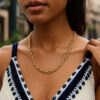 Rolo necklace in solid 14K yellow gold, view 4