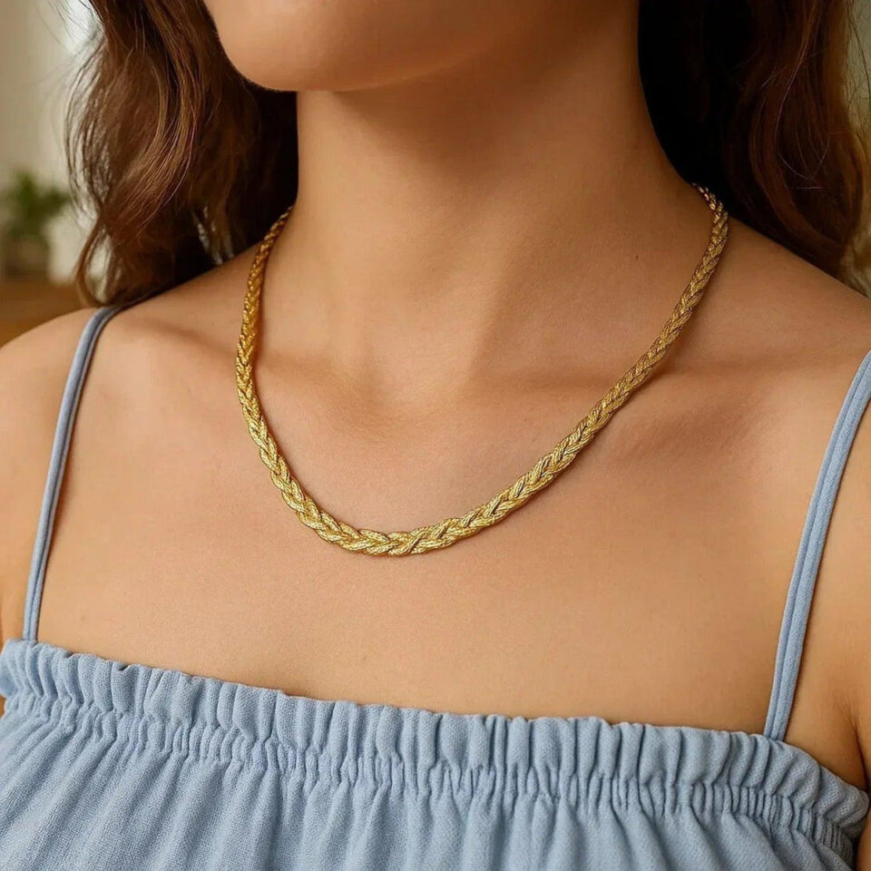 14K Yellow Gold Braided Herringbone Chain